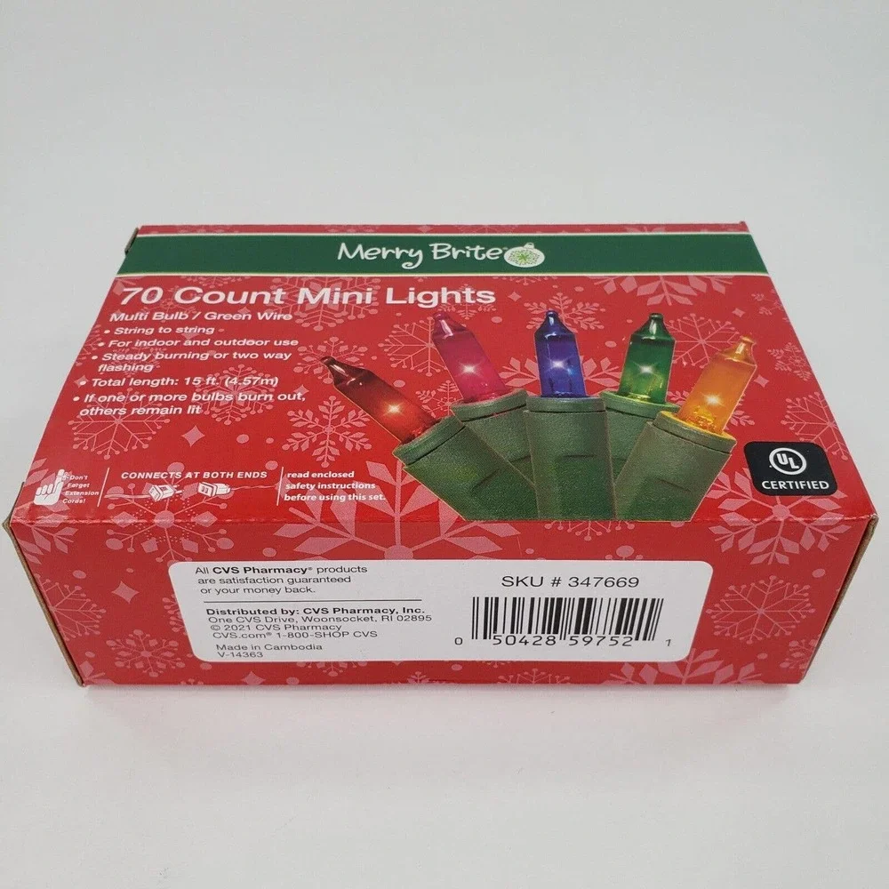 Merry Brite 70 Mini Lights Christmas Tree Multi Color Green Wire Patio Weddings